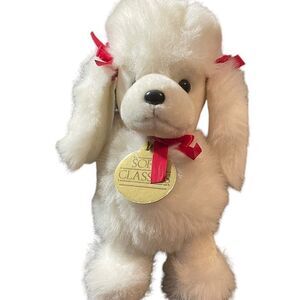 Geoffrey Vintage White French Poodle Puppy Dog Stuffed Animal Plush Red Bow 1988